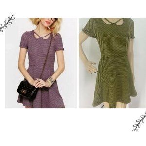 FREE PEOPLE BEACH   GREEN & BLACK KEYHOLE NECK STRIPED PRINT A LINE DRESS SZE: S